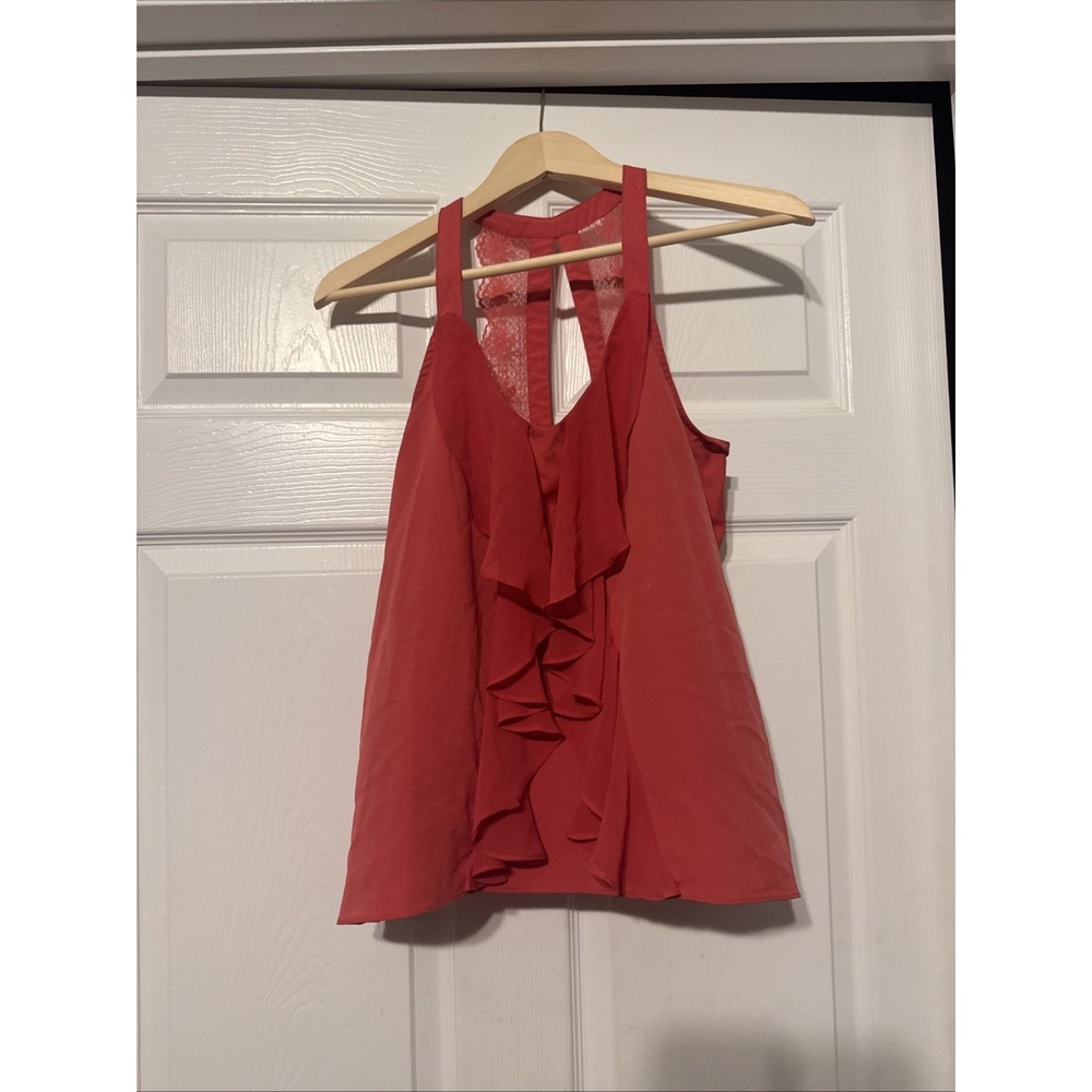 LC Lauren Conrad dark pink ruffle chiffon tank top with lace back - S